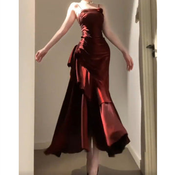 Sheath Spaghetti Straps Burgundy Holiday Dress Birthday Dresses Birthday Outfit SD1300